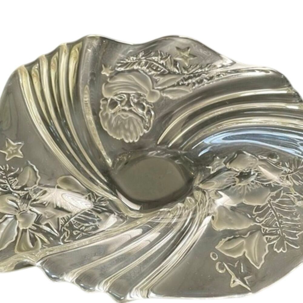 Vintage Mikasa Christmas Medley 9 Inch Glass Crystal Candy Dish Plate decor